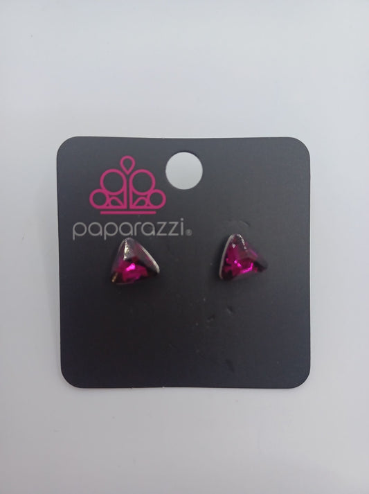 Hot Pink Triangle Rhinestone Faceted Earrings