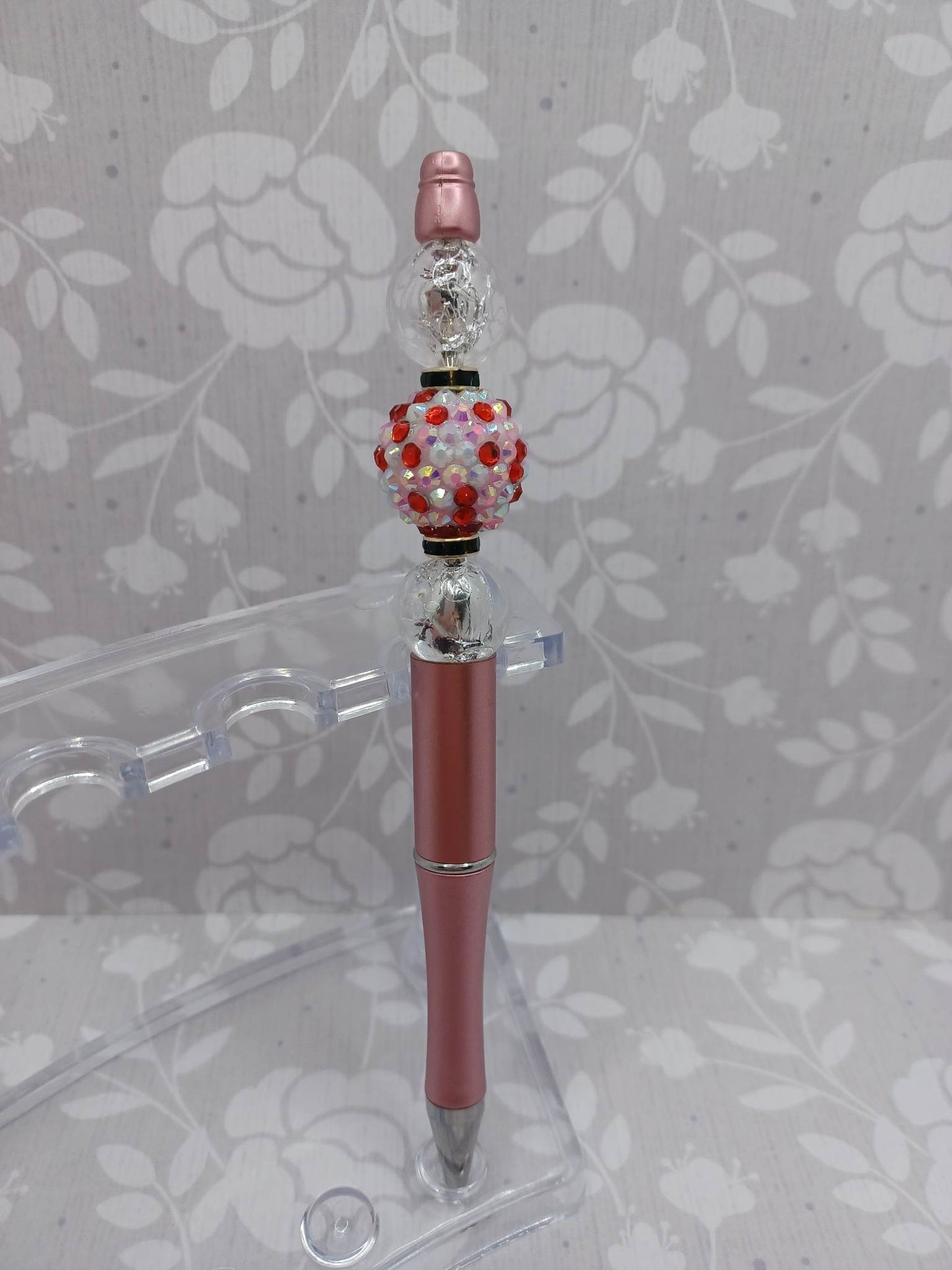 Pink, Red, & Clear Beaded Ink Pen