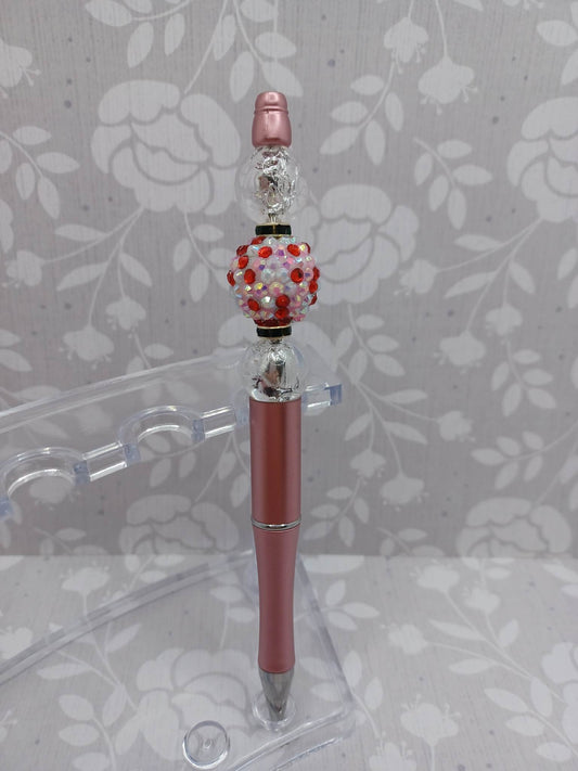 Pink, Red, & Clear Beaded Ink Pen