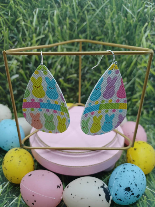 Easter Bunny Rabbit Patterned Leather Style Earrings