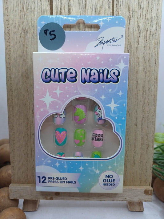 Multicolored Good Vibes Unicorn Little Girls Nails
