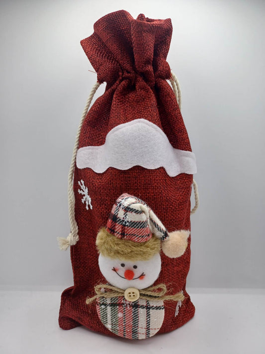 Red Snowman Wine Bottle Decorative Item
