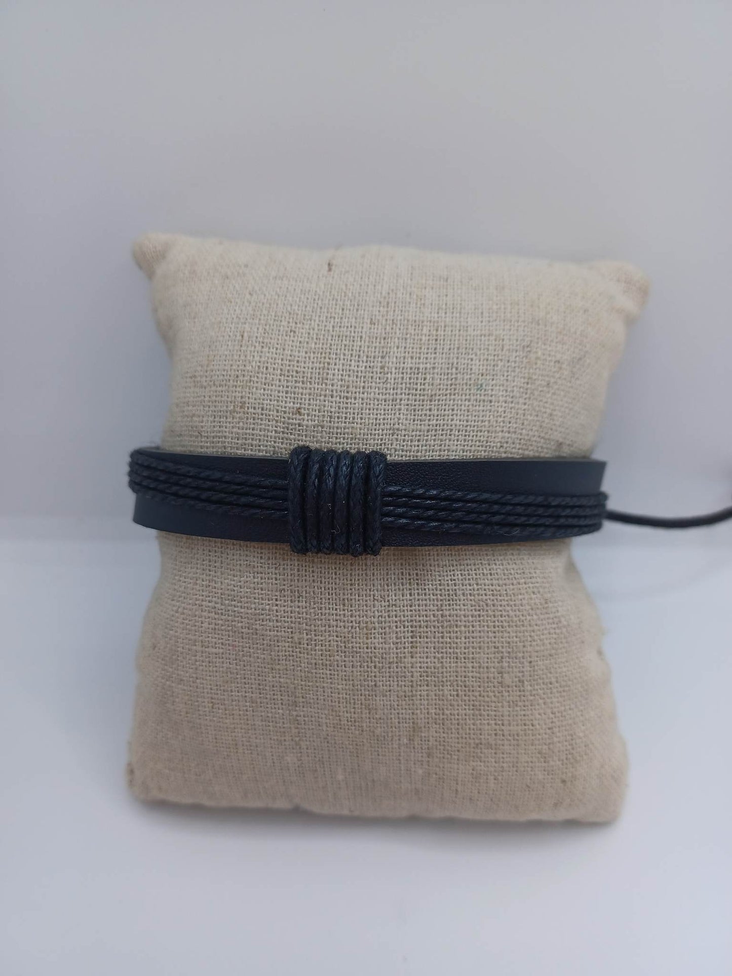 Black Leather & Woven Bracelet
