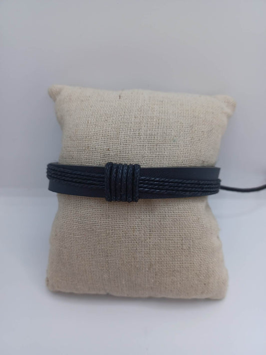 Black Leather & Woven Bracelet