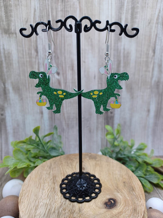 Dinosaur Easter Bunny Glitter Earrings