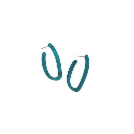 Teal Marbled Acrylic J Style Hoop Earrings