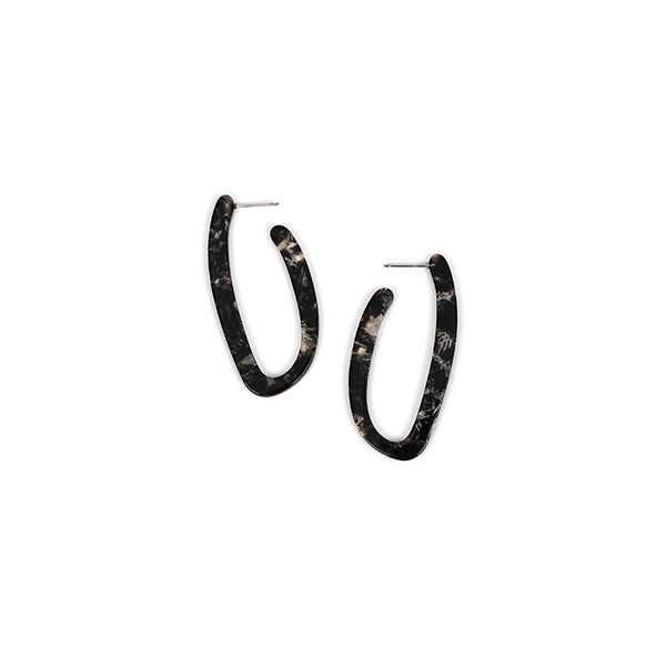 Grey Marbled Acrylic J Style Hoop Earrings