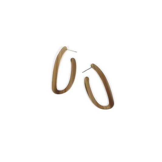 Brown Marbled Acrylic J Style Hoop Earrings