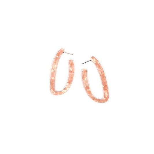 Pink Marbled Acrylic J Style Hoop Earrings