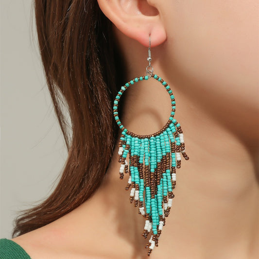 Teal, White, & Gold Seabead Drop Earrings
