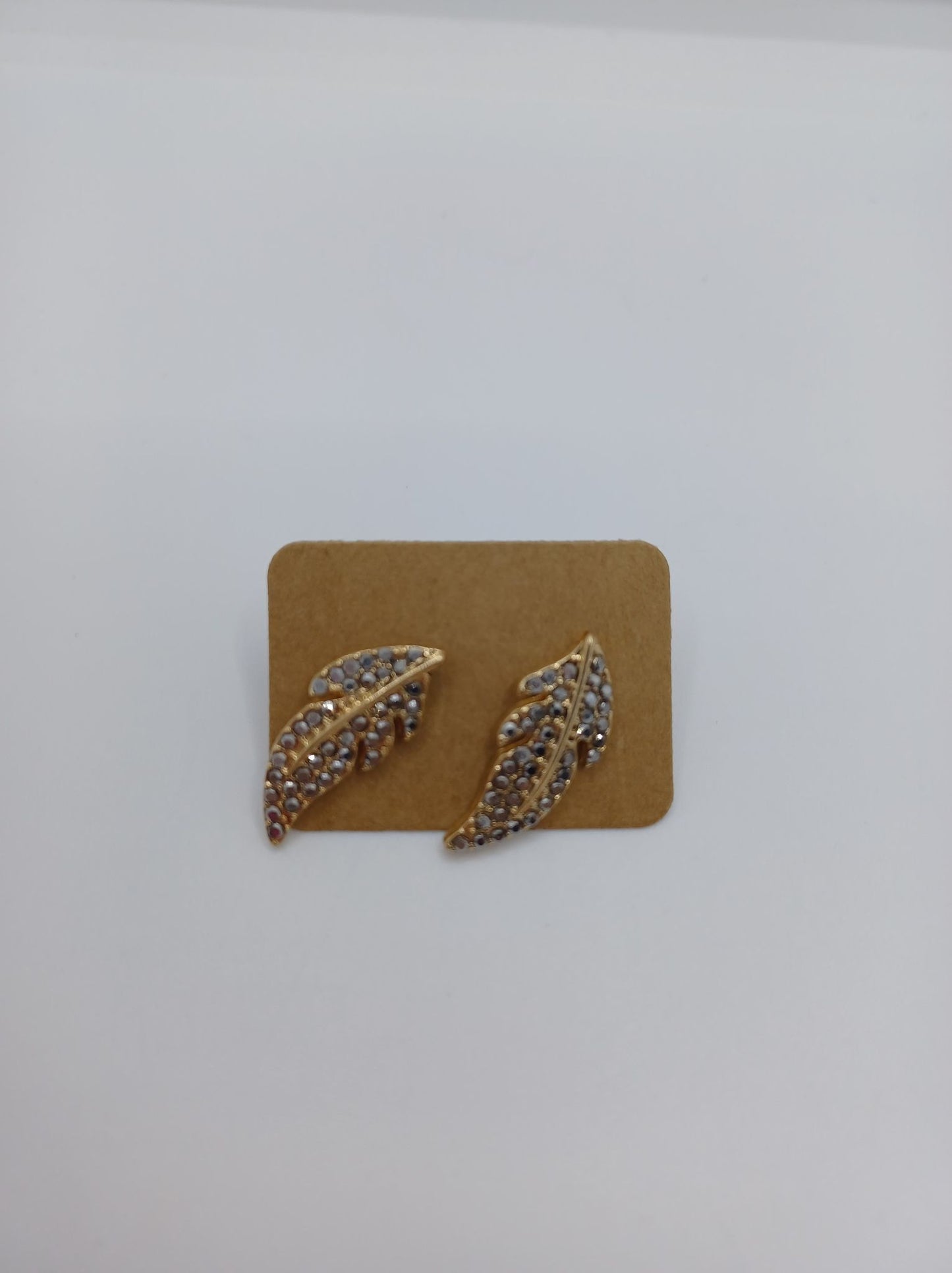 Leaf Style Earrings w/ Rhinestones