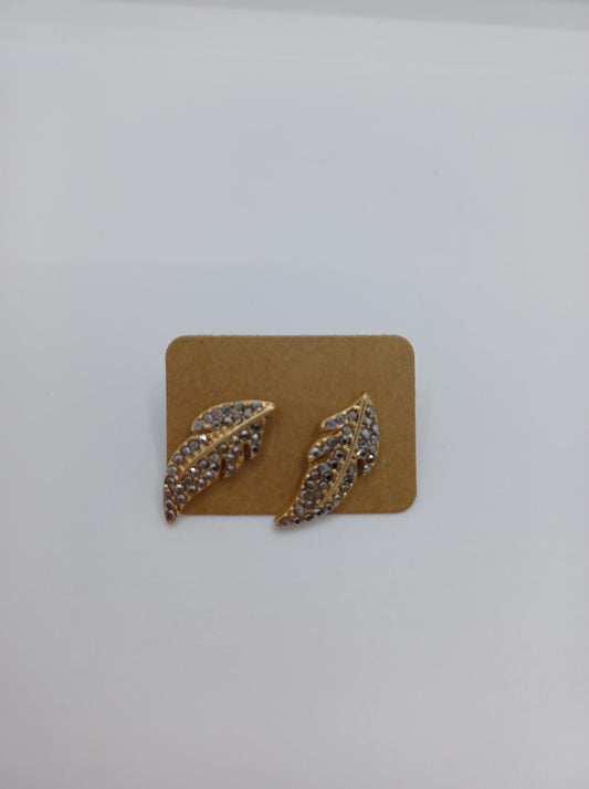 Leaf Style Earrings w/ Rhinestones