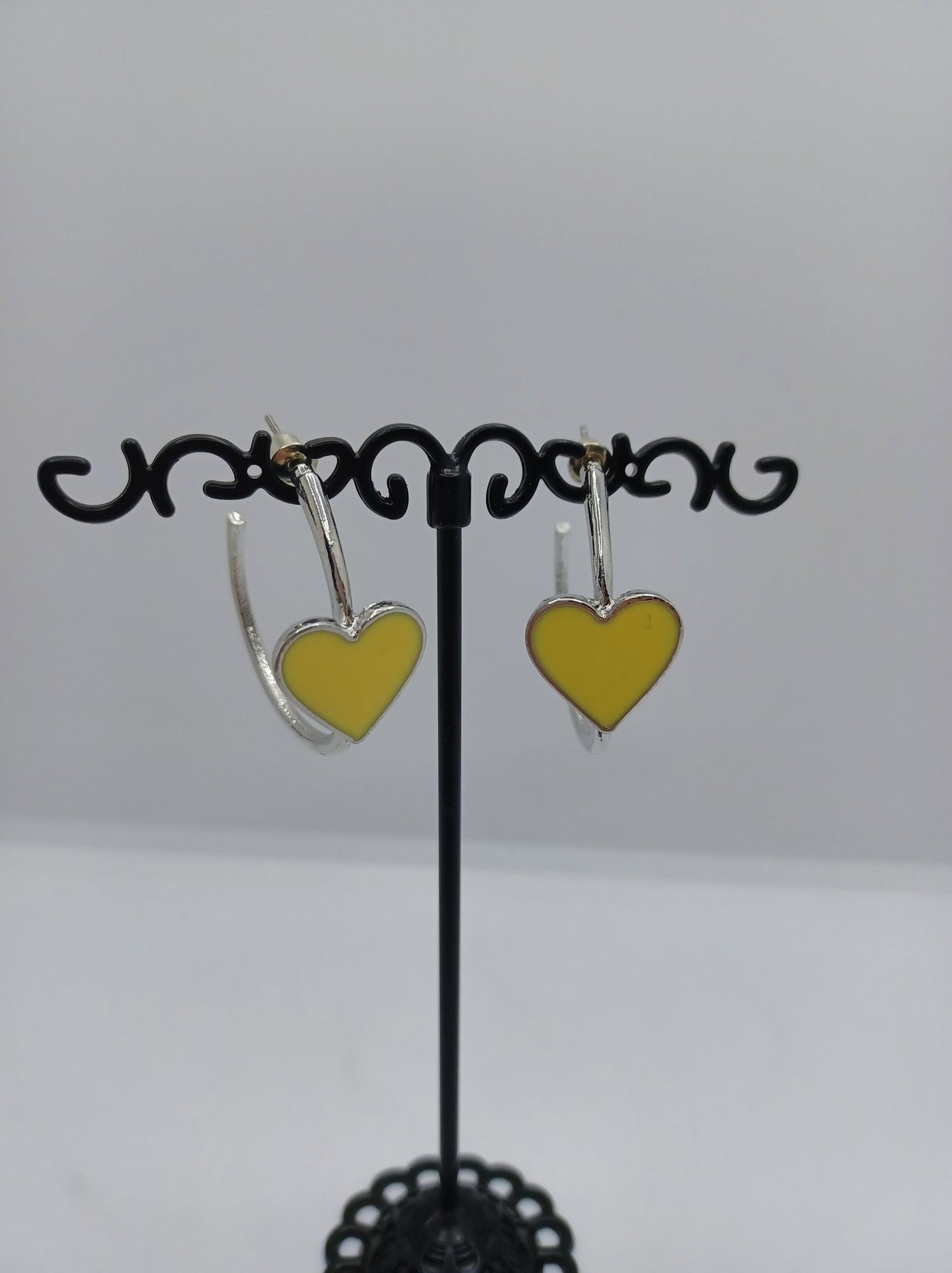 Silver Earrings w/ Yellow Hearts