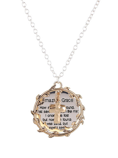 Silver w/ Gold Accent Amazing Grace Cross Style Necklace