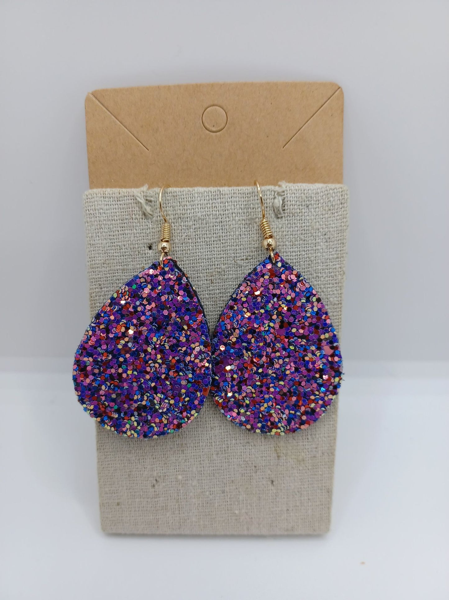 Glitter Teardrop Leather Style Earrings