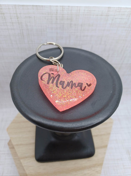 Pink Glitter Mama Keychain