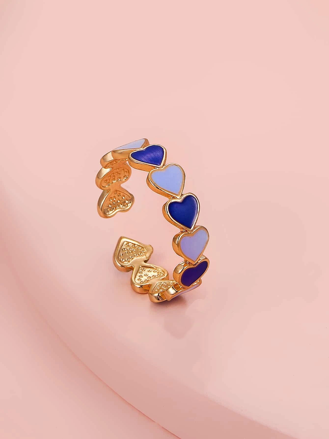 Gold Adjustable Ring w/ Blue Hearts