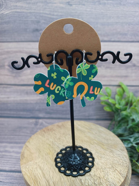 Green Lucky Patterned Mini Shamrock Shaped Earrings