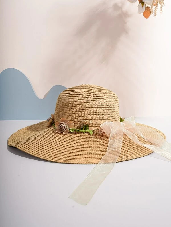Flower Decor Ribbon Hat