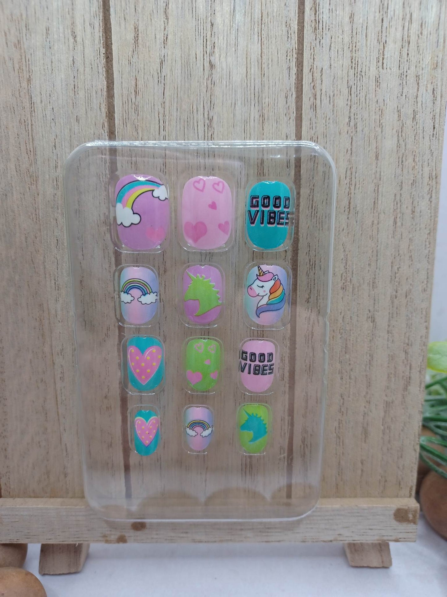 Multicolored Good Vibes Unicorn Little Girls Nails