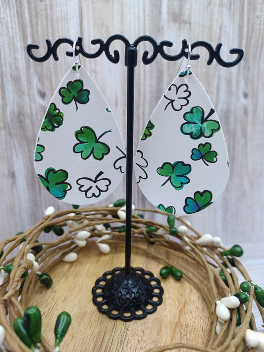 Watercolor Shamrock Leather Style Earrings