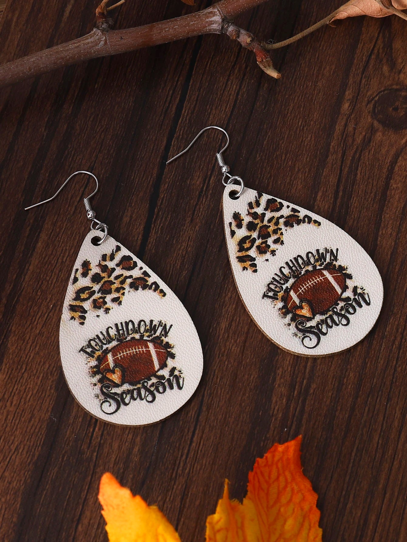 Leopard "Touchdown Season" Football Earrings