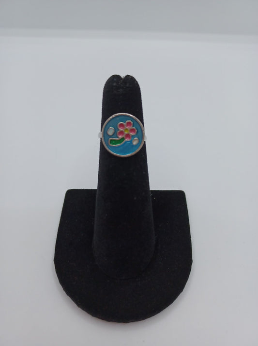 Blue Ring w/ Pink Flower