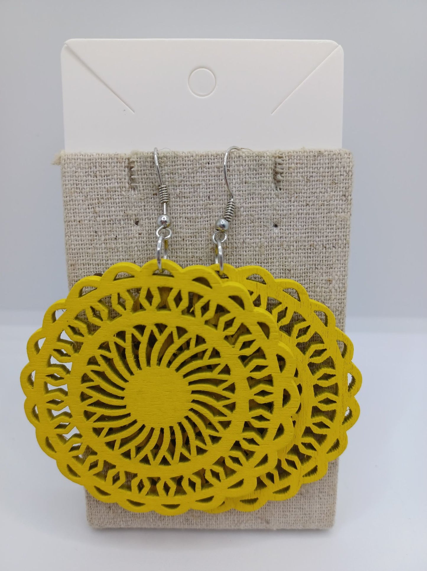 Yellow Cutout Wooden Earrings