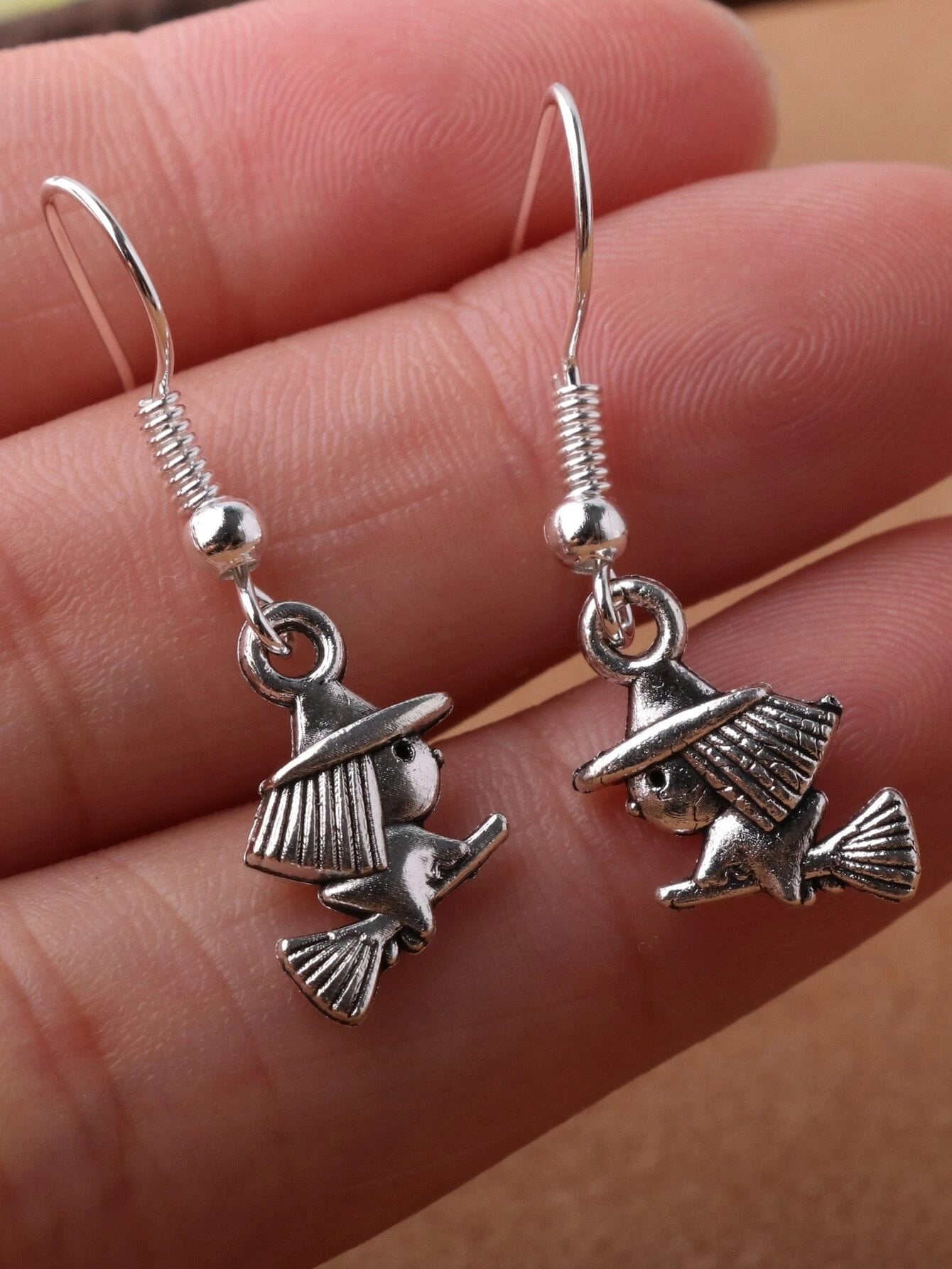 Dainty Witch on a Broom Earrings