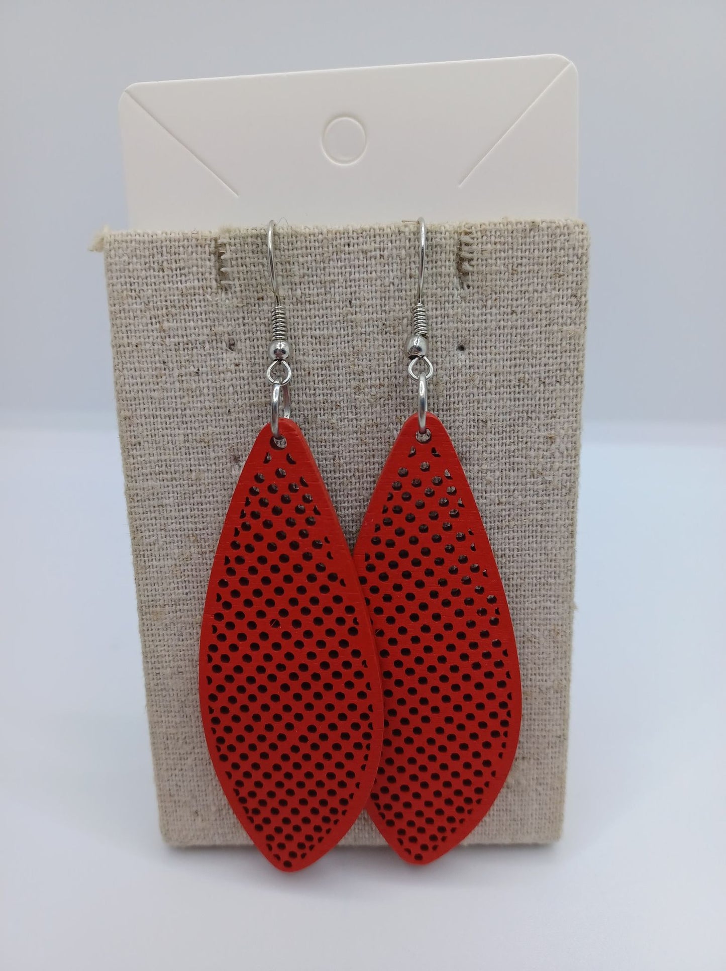 Red Wooden Cutout Earrings