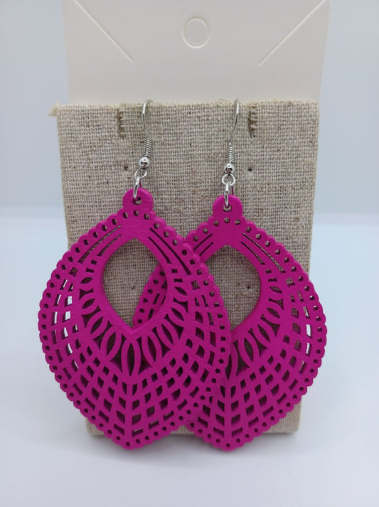 Pink Cutout Wooden Earrings