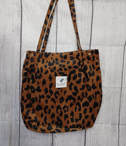 Dark Leopard Print Corduroy Purse/Bag