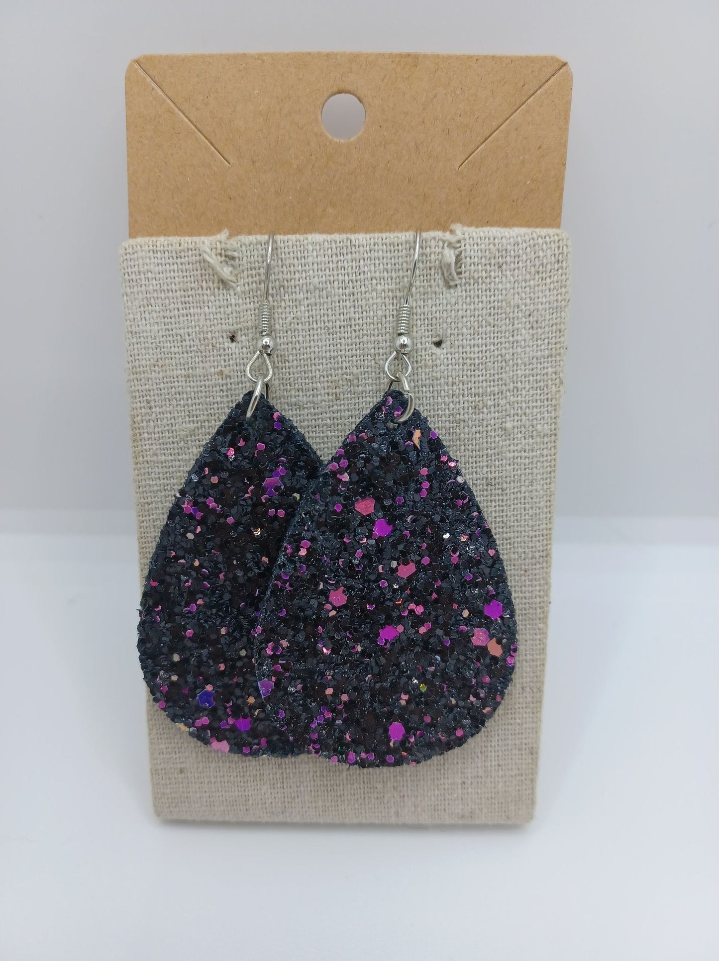 Glitter Teardrop Leather Style Earrings