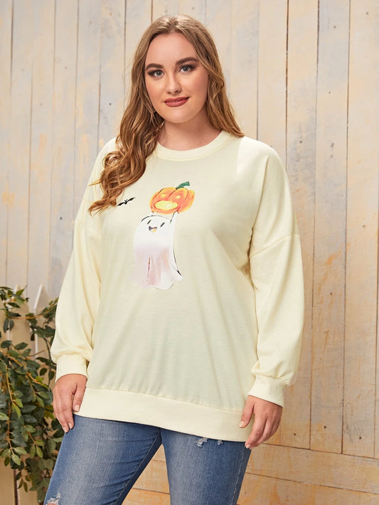 White Ghost & Pumpkin Halloween Sweater