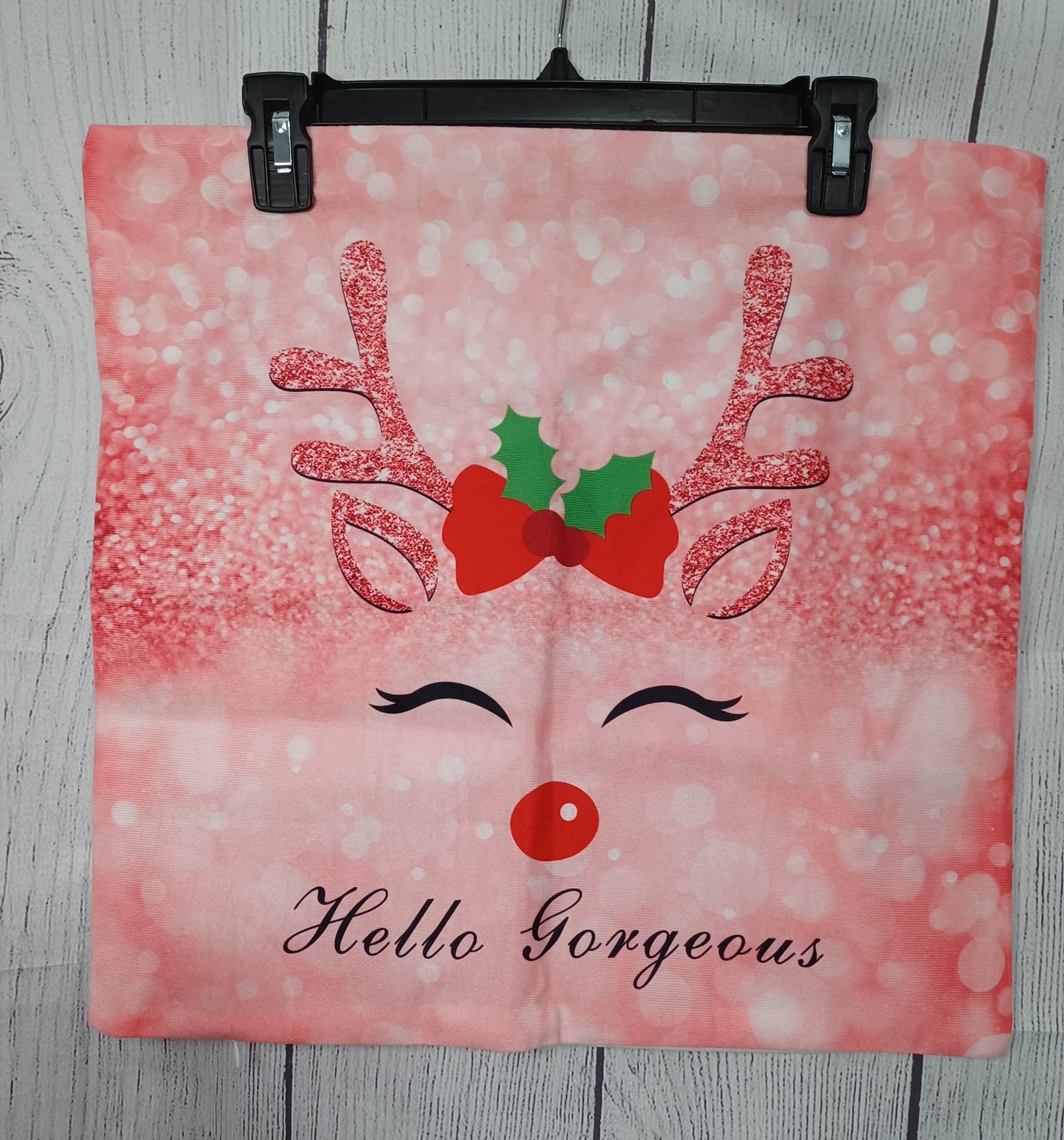 Pink "Hello Gorgeous" Reindeer Pillow Cover
