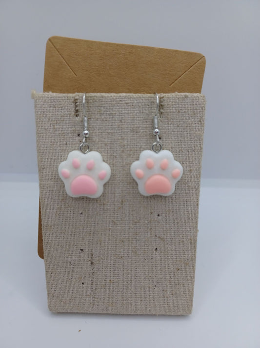 White & Pink Paw Print Earrings