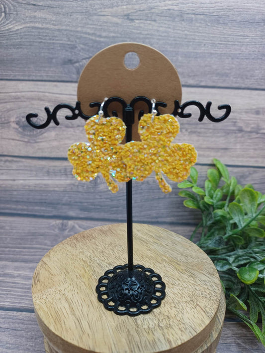 Gold Glitter Mini Shamrock Shaped Earrings
