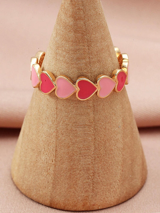 Gold Adjustable Ring w/ Pink Hearts