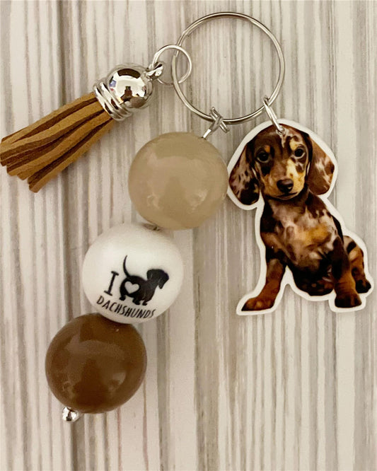 Dachshund Beaded Keychain w/ Tasse