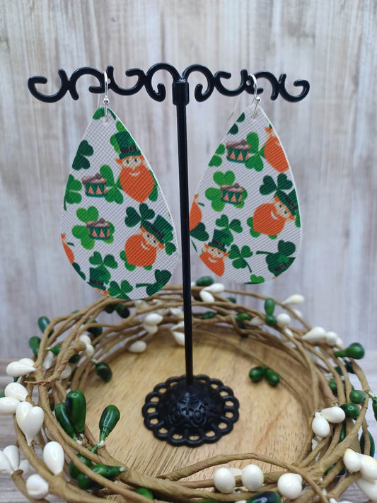 Irish Leprechaun Patterned Leather Style Earrings