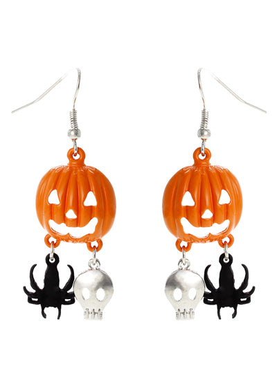 Pumpkin Earrings w/ Spider & Skeleton