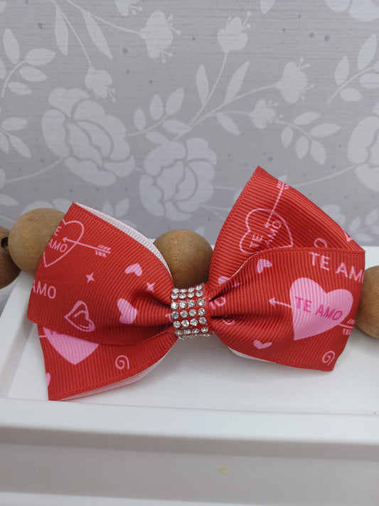 Te Amo Red Hair Accessory w/ Pink Hearts