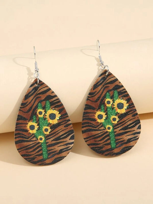 Cactus & Sunflower Leather Style Earrings