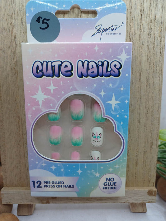 Pink & Teal Unicorn Little Girls Nails