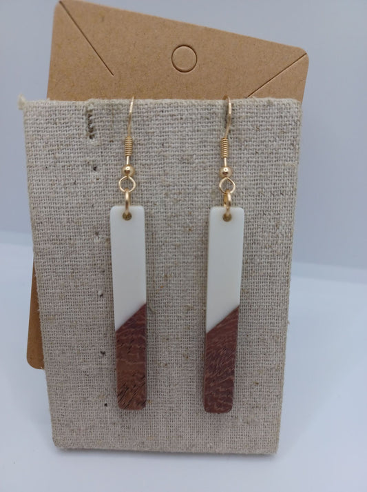 White Acrylic & Wooden Earrings