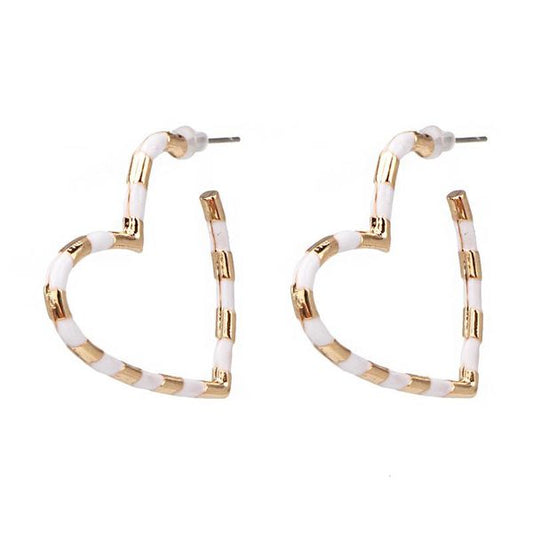 Gold & White Wrapped Heart Shaped Hoop Earrings