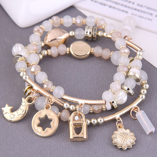 Champagne & Beige Stretch Beaded Bracelet Set
