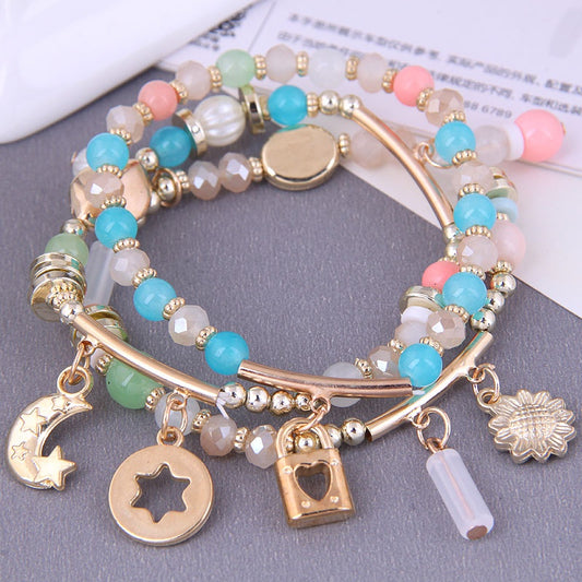 Coral, Champagne, & Teal Stretch Beaded Bracelet Set