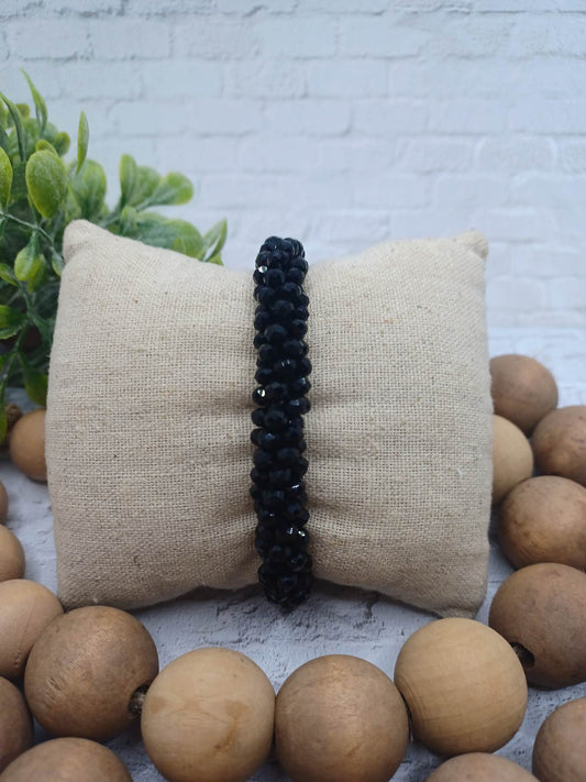 Black Faceted Beaded Cluster Style Bracelet
