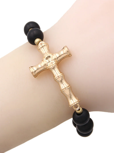 Black Beaded Cross Bracelet
